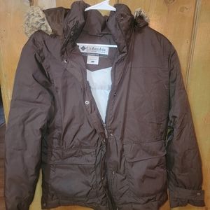 Columbia Women's Brown Winter Coat w/ Faux Fur Trim on Hood Size Large